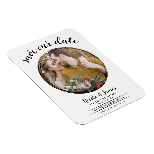 Wit & Zwart Moderne Ronde Foto Sla de Datum op Magneet (Rechterzijde)