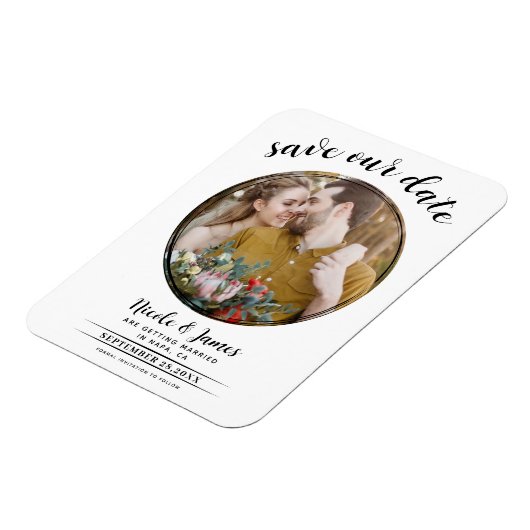 Wit & Zwart Moderne Ronde Foto Sla de Datum op Magneet (Linkerzijde)