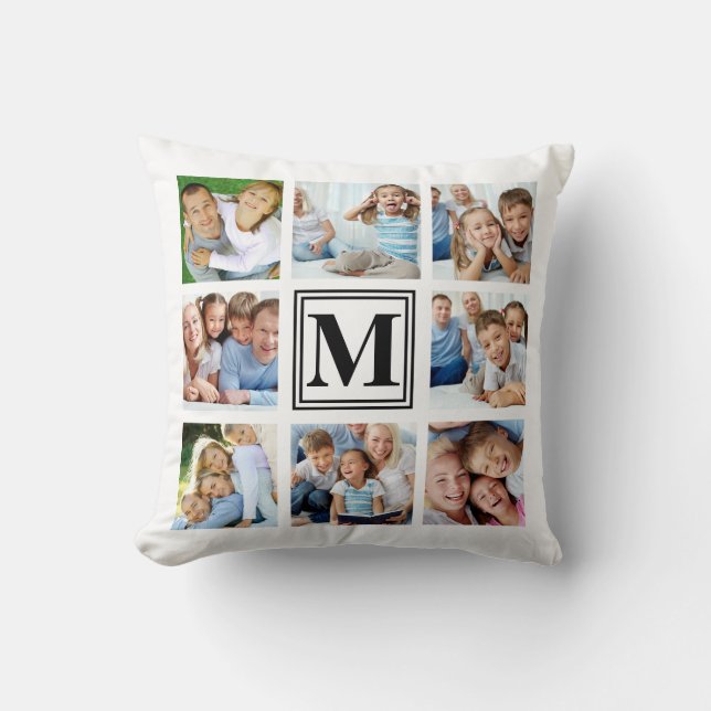 Wit Zwart Monogram 8 Multi Foto Collage Kussen (Voorkant)