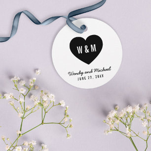 Wit & Zwart Monogram Hart Trouwfeest Bedankjes Labels