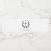 Wit Zwart Monogram Huwelijk Bloemkam Waterfles Etiket (Enkel label)