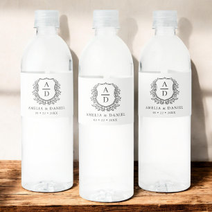 Wit Zwart Monogram Huwelijk Bloemkam Waterfles Etiket