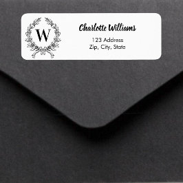 Wit zwart monogram initiaal krans retouradres etiket