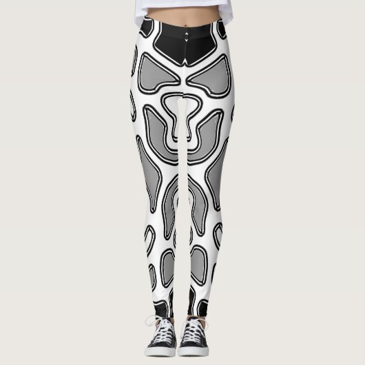 Wit & zwart naadloos "Ratti_Creative_Arts" Leggings (Voorkant)