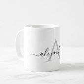 Wit Zwart Naam Initiaal Monogram Elegant Script Koffiemok (Voorkant links)