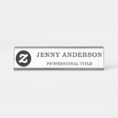 Wit Zwart Naam Titel & Logo Desk Naam Bord Bureau Naambordje (Voorkant)