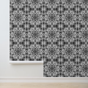 Wit-zwart openwerk geometrisch patroon behang