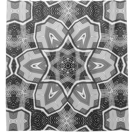 Wit-zwart openwerk geometrisch patroon douchegordijn (Voorkant)