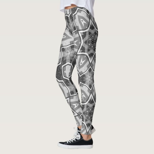 Wit-zwart openwerk geometrisch patroon leggings (Links)