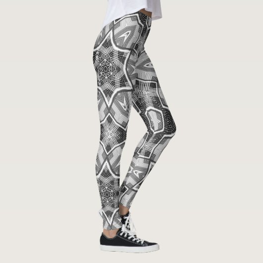Wit-zwart openwerk geometrisch patroon leggings (Rechts)
