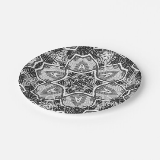 Wit-zwart openwerk geometrisch patroon papieren bordje (Gekanteld)