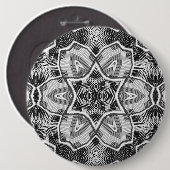 Wit-zwart openwerk geometrisch patroon ronde button 6,0 cm (Voorkant /achterkant)