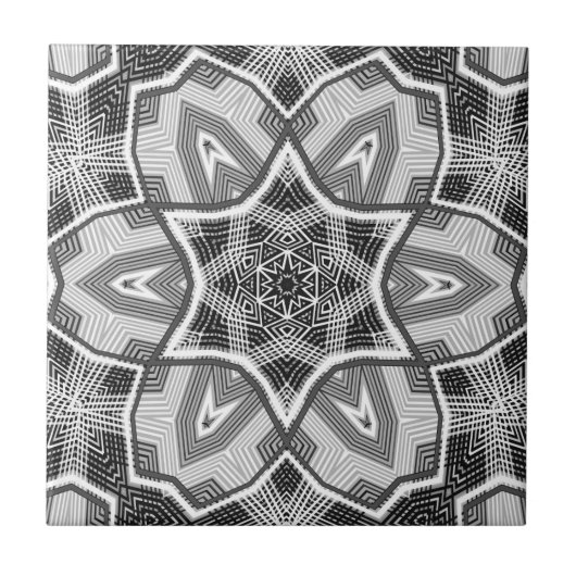 Wit-zwart openwerk geometrisch patroon tegeltje (Voorkant)