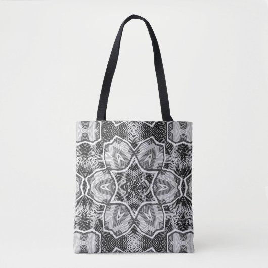 Wit-zwart openwerk geometrisch patroon tote bag (Voorkant)