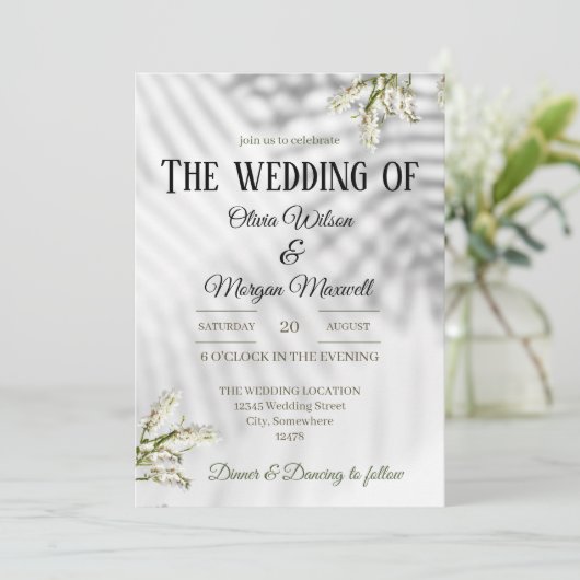 Wit & Zwart Organische Huwelijksuitnodiging Kaart (Staand voorkant)