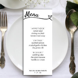 Wit & Zwart Paar Hart Bruiloft Receptie Menu