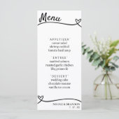 Wit & Zwart Paar Hart Trouwreceptie Menu (Staand voorkant)