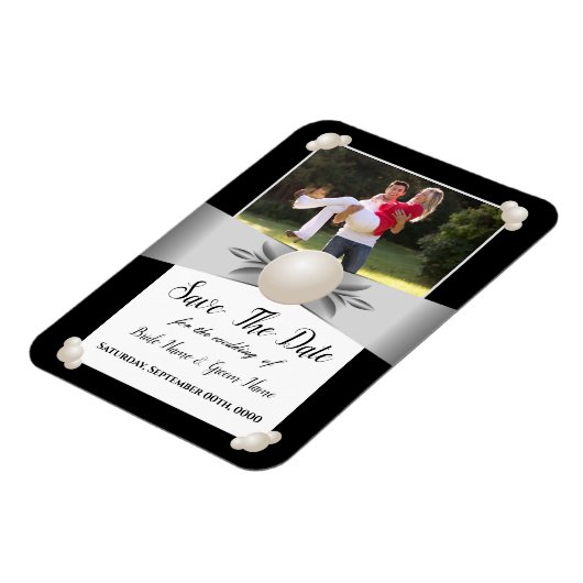 Wit & zwart parel lint foto opslaan van de datum magneet (Linkerzijde)