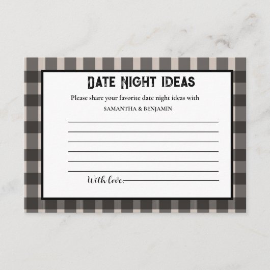 Wit & zwart plaid Date Night Ideeën Vrijgezellenfe Informatiekaartje (Voorkant)