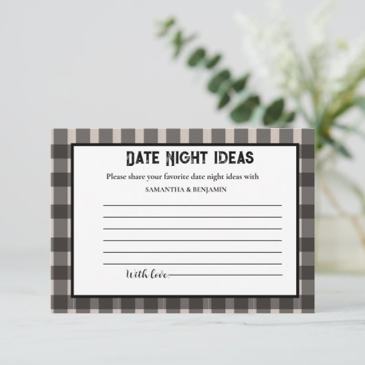 Wit & zwart plaid Date Night Ideeën Vrijgezellenfe Informatiekaartje (Staand voorkant)