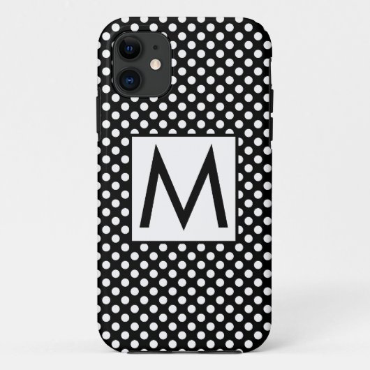 Wit Zwart Polka Dots Initiaal Letter Case-Mate iPhone Case (Achterkant)