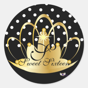 Wit Zwart Polka stippen Monogram S-16 -Cust. Ronde Sticker
