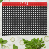 Wit & Zwart Polkadot Patroon-Monogram Theedoek (Gevouwen)