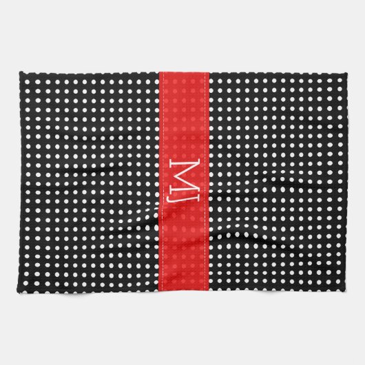 Wit & Zwart Polkadot Patroon-Monogram Theedoek (Horizontaal)