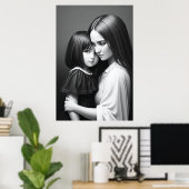 Wit Zwart portret Moeder en dochter | AI Art Poster (Thuiskantoor)