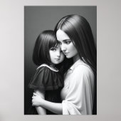 Wit Zwart portret Moeder en dochter | AI Art Poster (Voorkant)