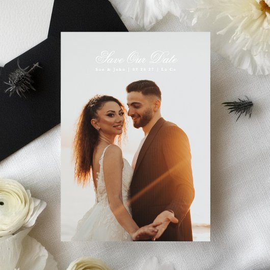 Wit & Zwart Premium klassieke kalligrafie foto Save The Date