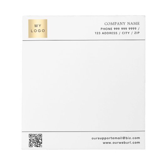 Wit zwart QR code business logo letterhead Notitieblok (Voorkant)