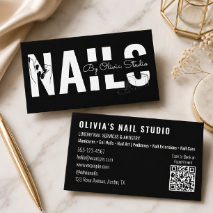Wit Zwart Qr-Code Script Lijnkunst Nagelsalon Visitekaartje