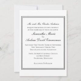 Wit Zwart Rand Klassieke Formele Elegante Bruiloft Kaart