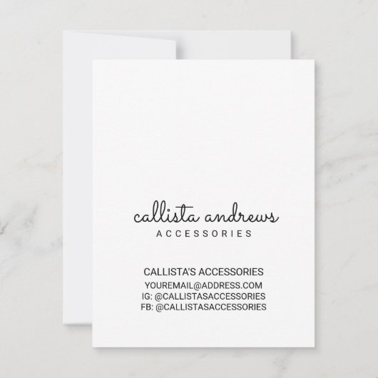 Wit Zwart Rand Script Sieraden Care Instructie Notitiekaartje (Achterkant)