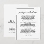 Wit Zwart Rand Script Sieraden Care Instructie Notitiekaartje (Voorkant / Achterkant)