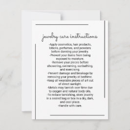 Wit Zwart Rand Script Sieraden Care Instructie Notitiekaartje