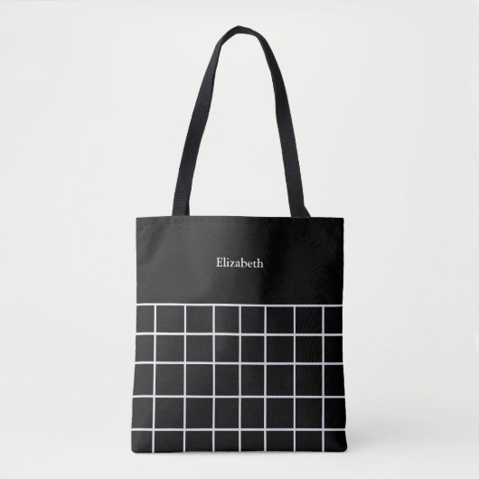 Wit zwart rasterpatroon tote bag (Voorkant)