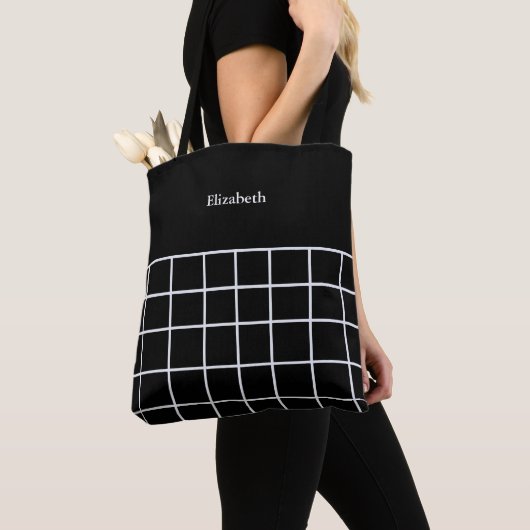 Wit zwart rasterpatroon tote bag (Dichtbij)