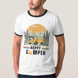 Wit Zwart  Retro Adventure Camper Natuur T-shirt