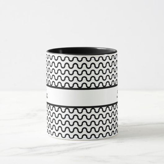 Wit & Zwart Retro Waves Patroon Gepersonaliseerd Mok (Midden)
