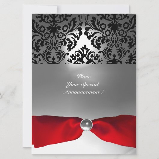 WIT ZWART RODE LINTEN DAMAST EDELSTEEN MONOGRAM r Kaart (Achterkant)