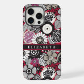Wit Zwart Rood Bloemen iPhone Hoesje (Achterkant)