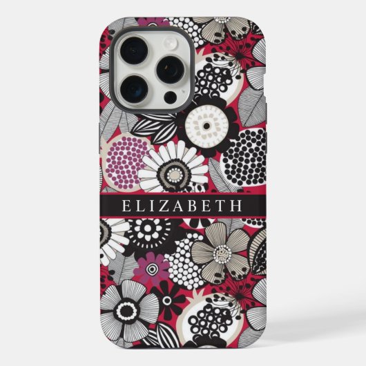  Wit Zwart Rood Bloemen iPhone Hoesje (Achterkant)