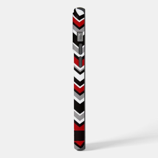  Wit Zwart Rood Grijs Chevron Patroon iPhone Hoesje (Linkerkant)