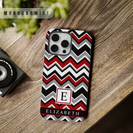 Wit Zwart Rood Grijs Chevron Patroon iPhone 15 Pro Max Case