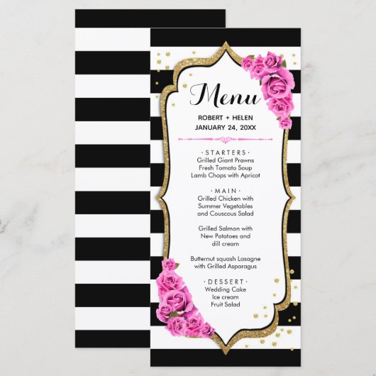 Wit Zwart Roze Goud Menu Kaart (Voorkant / Achterkant)