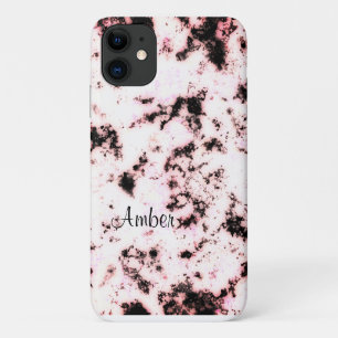 Wit Zwart Roze Marmer Verf Spat Abstract Case-Mate iPhone Case