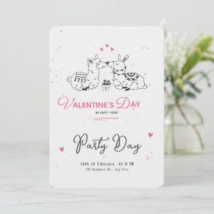 Wit Zwart Roze Minimalistisch Schattig Valentijnsd Kaart