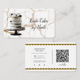 Wit & Zwart Rustieke Cake Marmer Social Media QR Visitekaartje